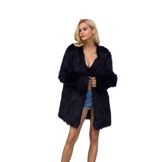 Damen Midicropped Kunstpelz‑Mantel mit gerader Silhouette und pflegeleichtem Futter Nord Taschen