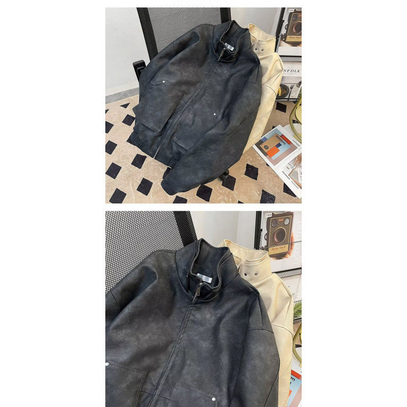 Herren kurze Stehkragenjacke aus Veloursleder-Imitat mit durchgehendem Reißverschluss Nord Taschen