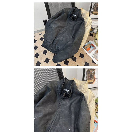 Herren kurze Stehkragenjacke aus Veloursleder-Imitat mit durchgehendem Reißverschluss Nord Taschen