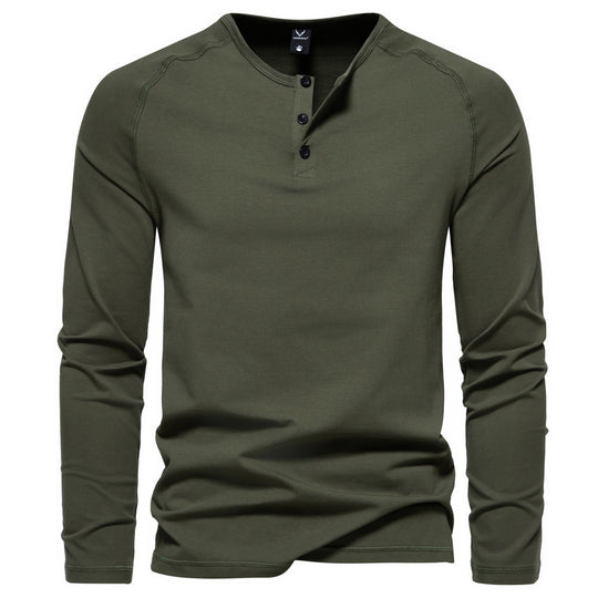 Herren Slim-Fit Baumwoll-Mix Henleyshirt mit Knopfleiste Nord Taschen