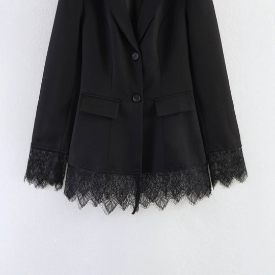 Damen taillierter Blazer mit Spitzenbesatz und ausgestelltem Saum Nord Taschen