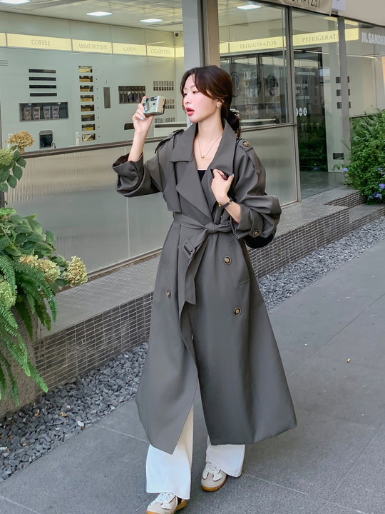 Damen Oversize Mantel im Trench-Stil mit Raglanärmeln und doppelreihiger Knopfleiste Nord Taschen
