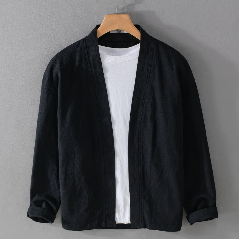 Herren Offene Leinen-Overjacket mit Kimono-Kragen und Relaxed-Fit Nord Taschen