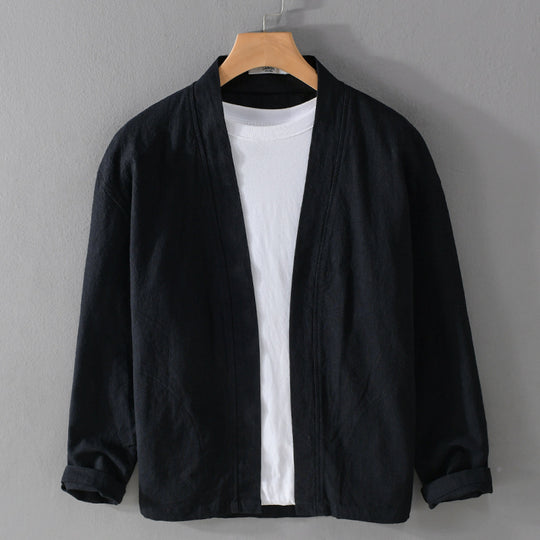 Herren Offene Leinen-Overjacket mit Kimono-Kragen und Relaxed-Fit Nord Taschen