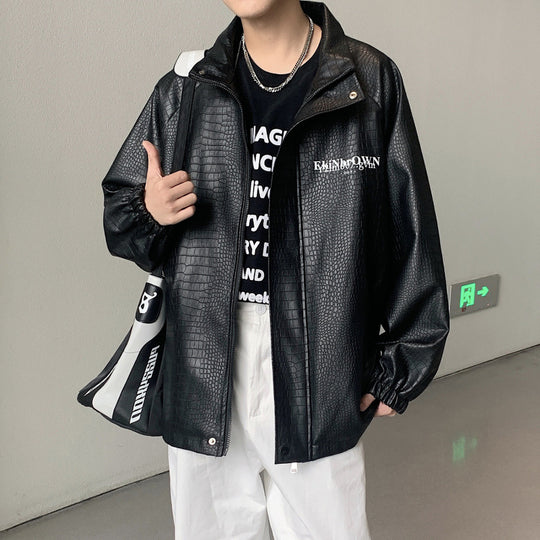 Herren Oversized Kunstlederjacke mit Krokodilprägung und Rückenlogo Nord Taschen