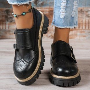 Damen nan Brogue-Monk-Slipper mit doppeltem Schnallenverschluss, gesteppter Kante und grober Profilsohle Nord Taschen