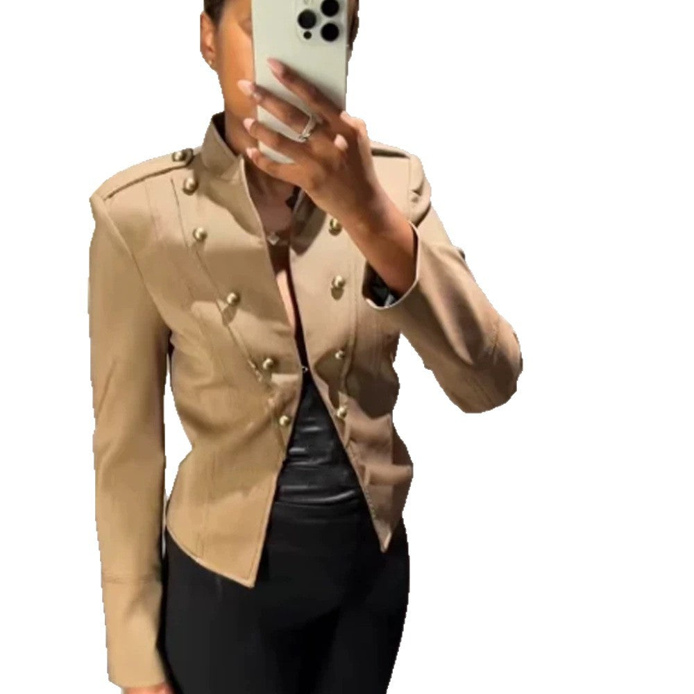 Damen Kurzblazer im Militarystil mit doppelreihigen Zierknöpfen Nord Taschen