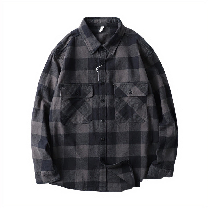 Herren Oversize Kariertes Flanell-Hemdjacke mit aufgesetzten Pattentaschen Nord Taschen