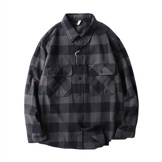 Herren Oversize Kariertes Flanell-Hemdjacke mit aufgesetzten Pattentaschen Nord Taschen