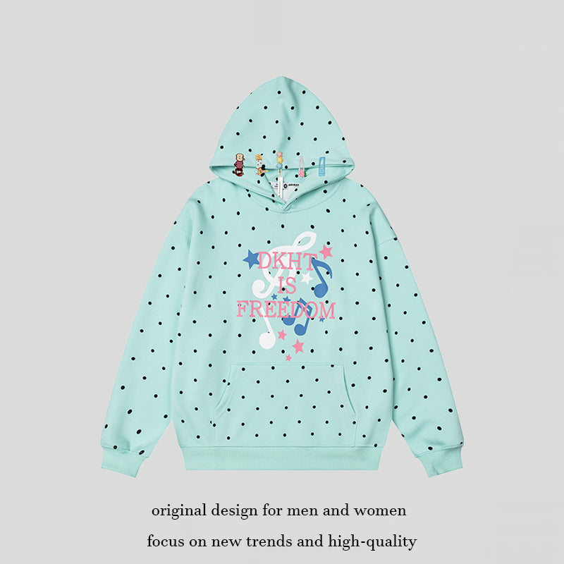Damen Kapuzenpullover mit Polka-Dot, musikalischem Notenprint und Kängurutasche Nord Taschen
