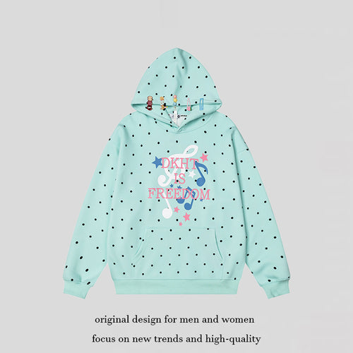 Damen Kapuzenpullover mit Polka-Dot, musikalischem Notenprint und Kängurutasche Nord Taschen