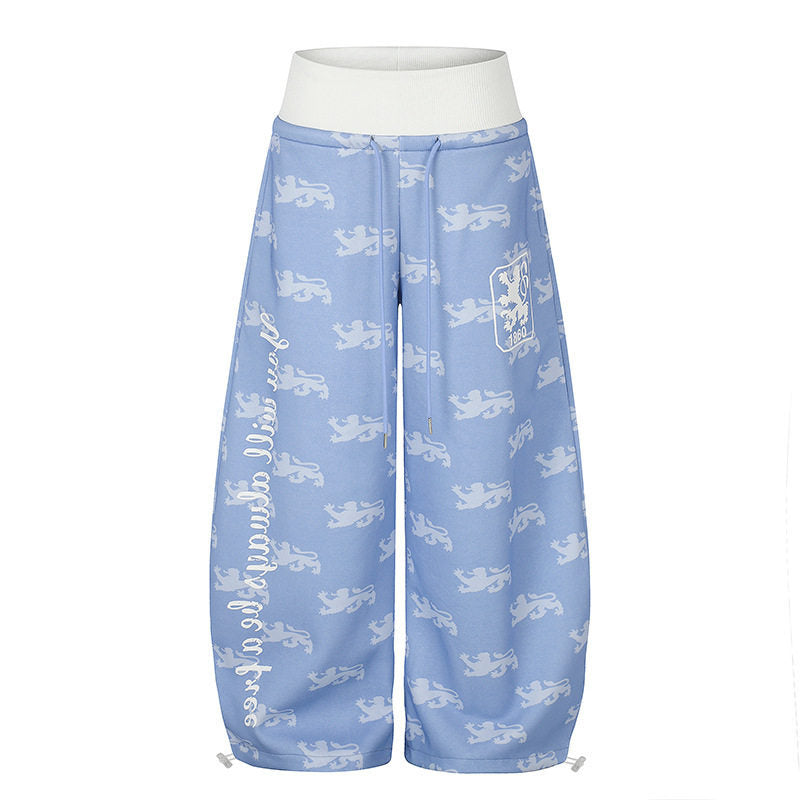 Damen Weite Culotte‑Palazzohose aus Sweat mit hohem Rippbund, Tunnelzug und heraldischem Wappenprint Nord Taschen
