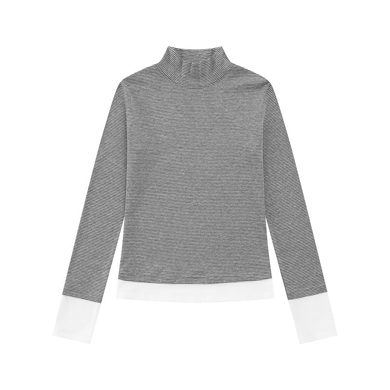 Damen Rollkragen-Langarmshirt mit Kontrastabschlüssen Nord Taschen