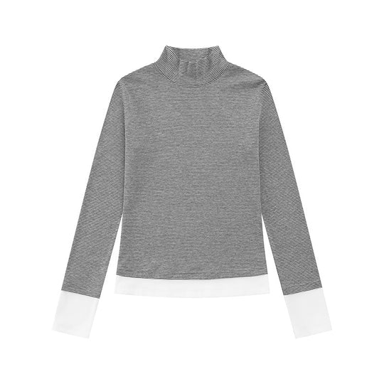 Damen Rollkragen-Langarmshirt mit Kontrastabschlüssen Nord Taschen