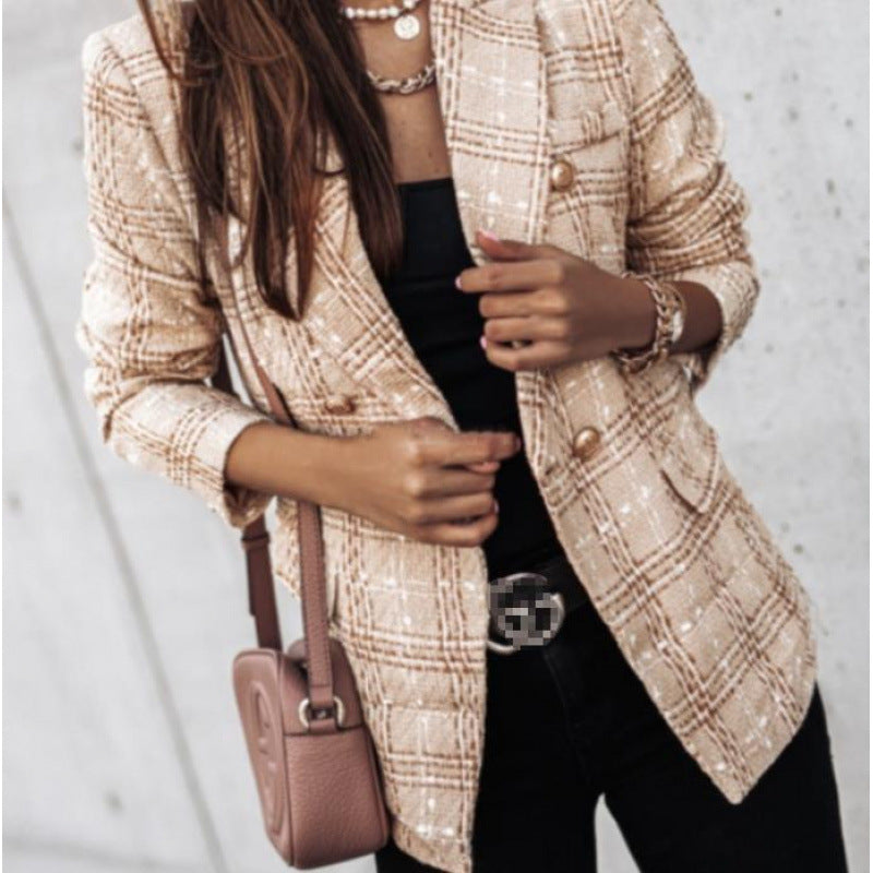 Damen Tweed-Blazer im Glencheck mit doppelreihiger Knopfleiste Nord Taschen