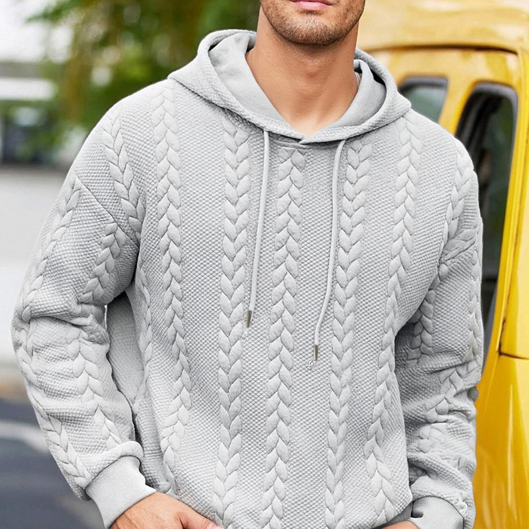 Herren strukturiertes Kapuzen-Sweatshirt mit Zopfstrick-Relief, Tunnelzug und Kängurutasche Nord Taschen