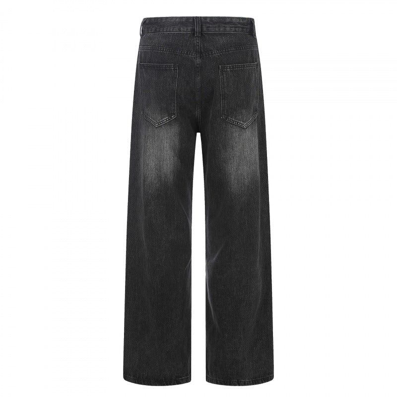 Damen Hochgeschnittene Weite Denim-Jeans mit weitem Bein und Vintage-Waschung Nord Taschen