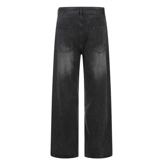 Damen Hochgeschnittene Weite Denim-Jeans mit weitem Bein und Vintage-Waschung Nord Taschen