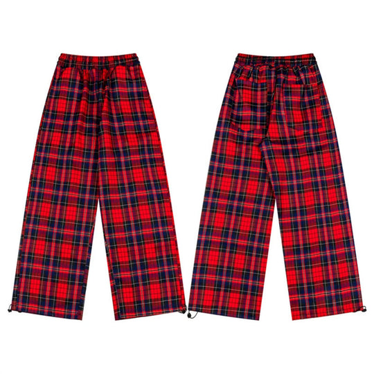 Damen Karierte Palazzo-Loungewear-Hose mit hohem Komfortbund und verstellbarem Saum Nord Taschen