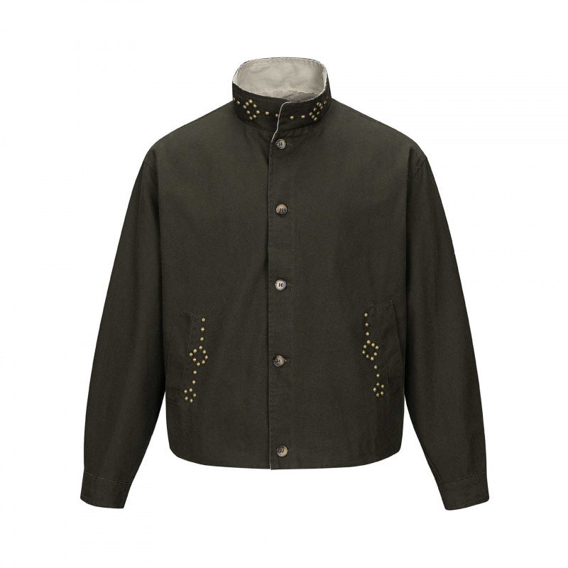 Herren Kurz geschnittene kastige Canvas‑Jacke mit Nietenbesatz und Stehkragen Nord Taschen