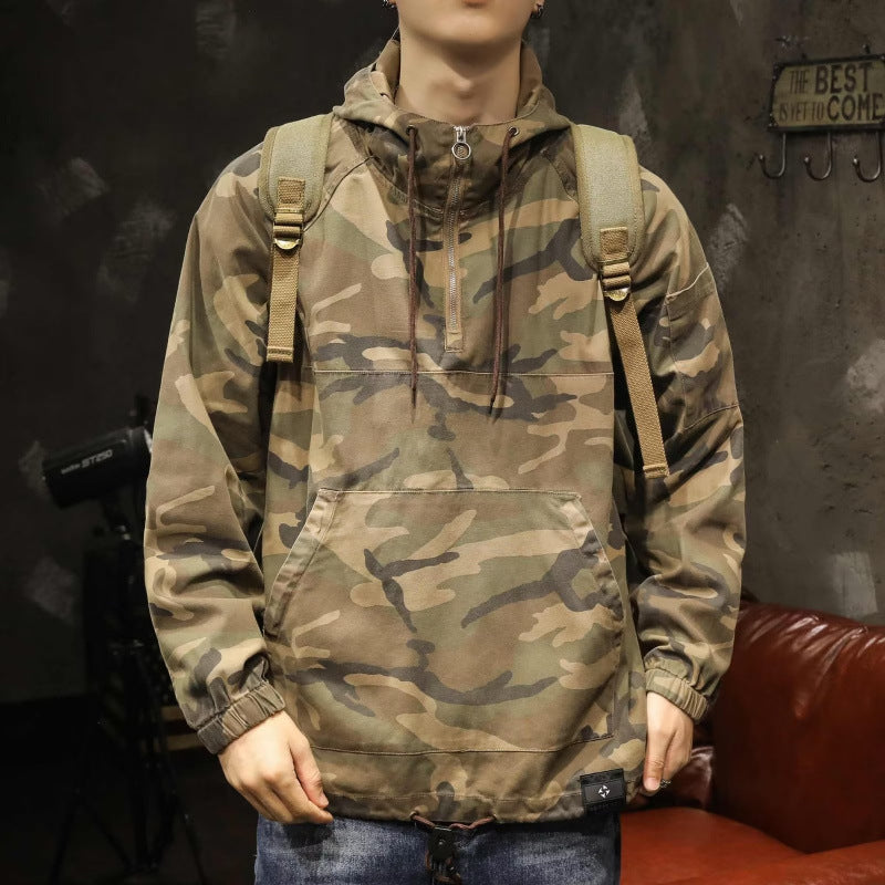 Herren Kapuzen-Anorak mit Halbzip, Kängurutasche und Tunnelzugsaum Nord Taschen