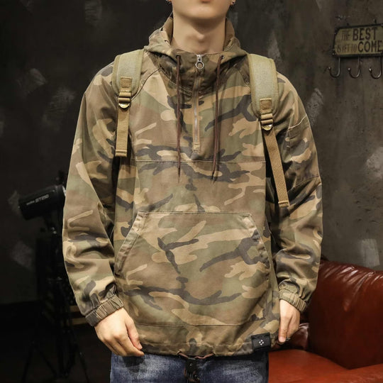 Herren Kapuzen-Anorak mit Halbzip, Kängurutasche und Tunnelzugsaum Nord Taschen
