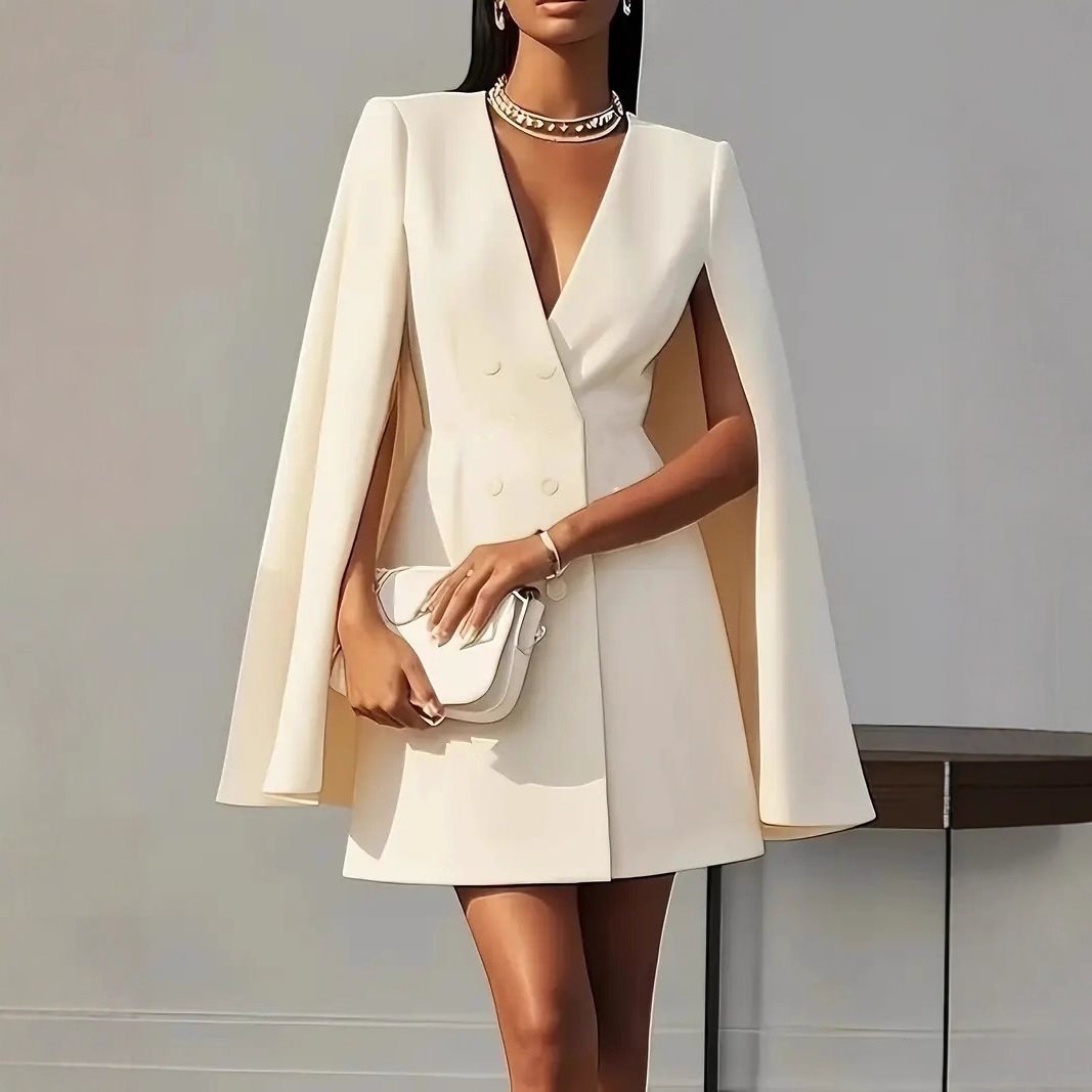 Damen Cape-Blazer-Kleid mit Doppelreihe und tiefem V-Ausschnitt Nord Taschen