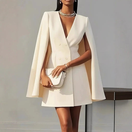 Damen Cape-Blazer-Kleid mit Doppelreihe und tiefem V-Ausschnitt Nord Taschen