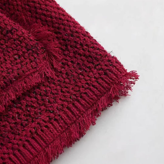 Damen kurze Bouclé‑Tweed‑Jacke mit Fransenbesatz, aufgesetzten Pattentaschen und Rundhalsausschnitt Nord Taschen