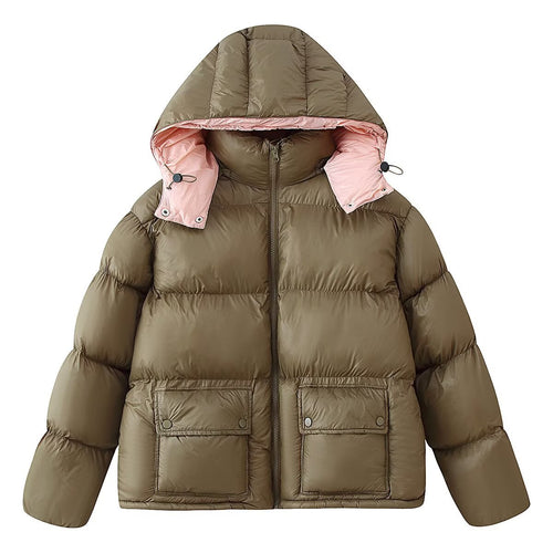 Damen Kurz geschnittene Steppjacke mit Kapuze hohem Stehkragen und aufgesetzten Klappentaschen Nord Taschen