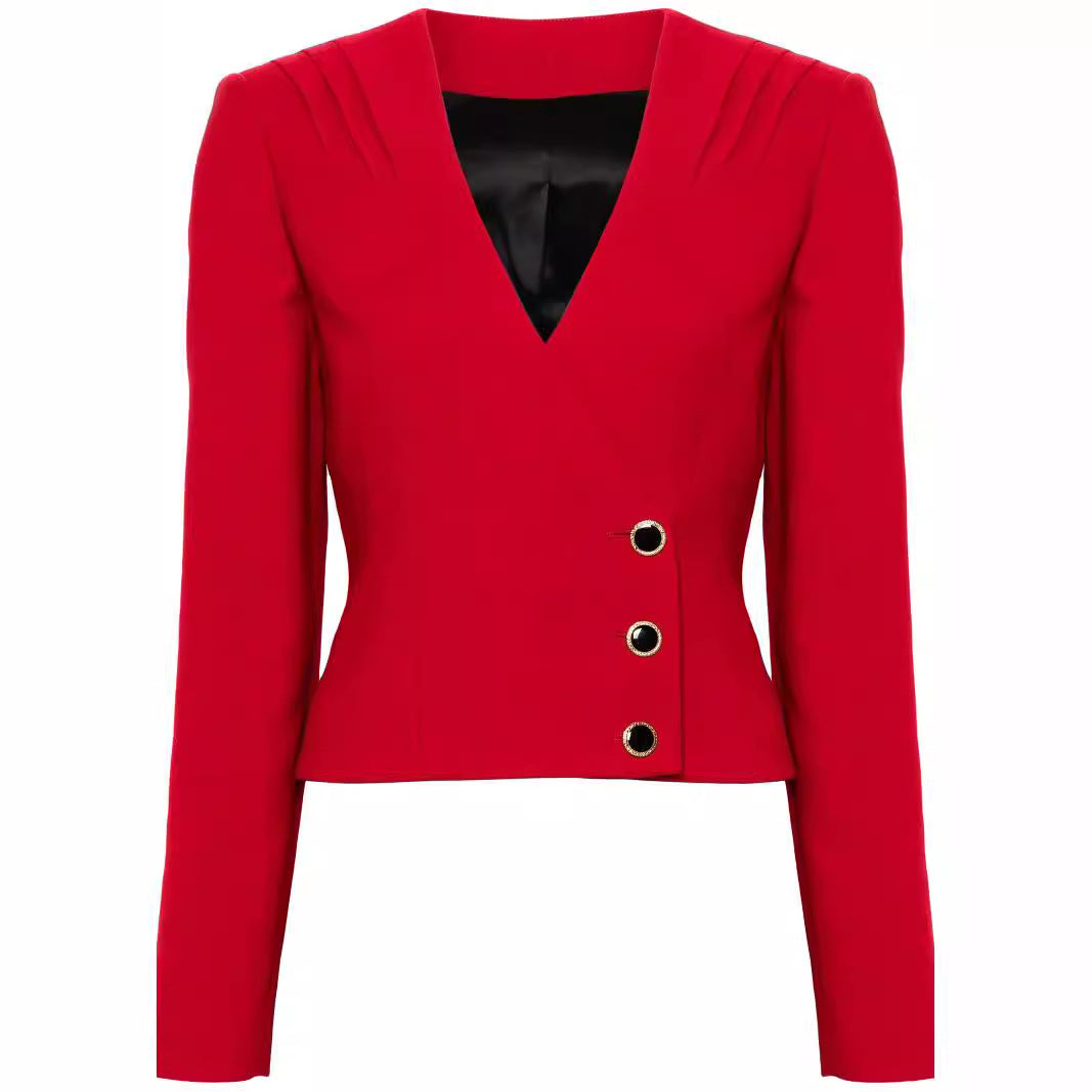 Damen Zweiteiliger Blazer-Top mit V‑Ausschnitt und Wickel-Minirock im Tailoring-Look Nord Taschen
