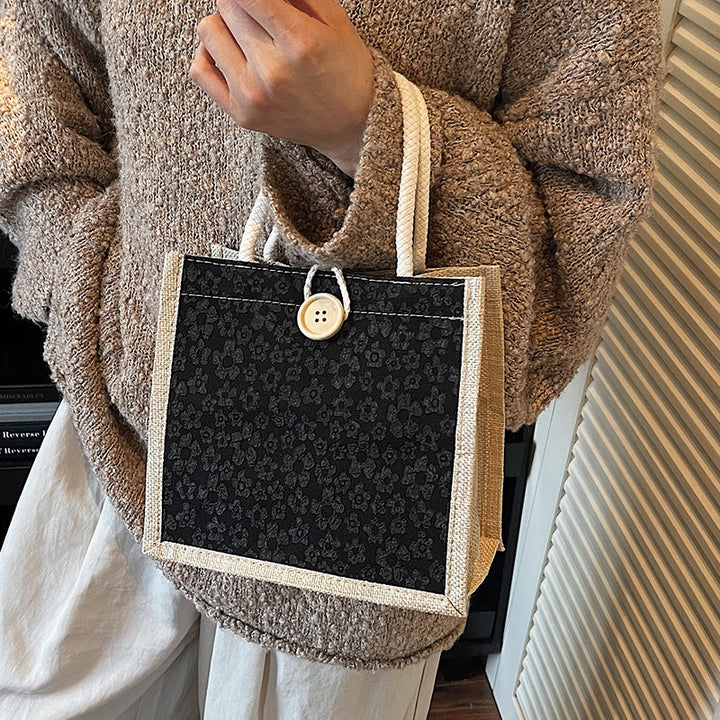 Damen stilvolle Jute-Handtasche mit floralem Druck Nord Taschen