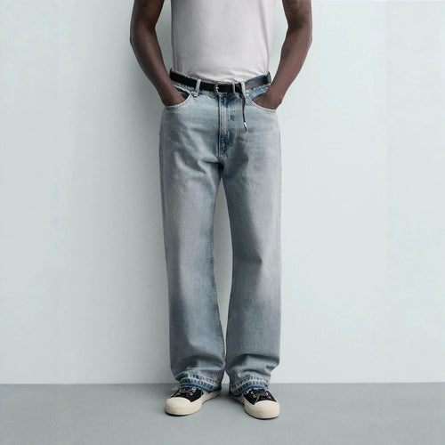 Herren Gerade geschnittene Jeans mit hoher Leibhöhe und Vintage‑Washed-Effekt Nord Taschen