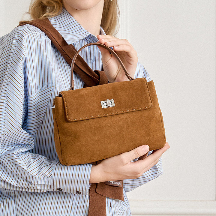 Damen samtige Handtasche mit edel glänzendem Verschluss Nord Taschen