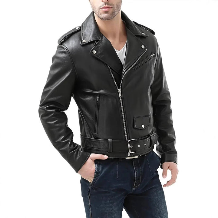 Herren Bikerlederjacke mit Taschen