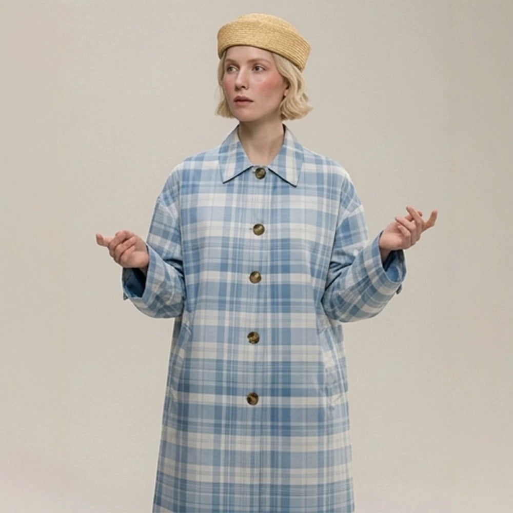 Damen Karierter leichter Trenchcoat mit mittellanger Oversize‑Silhouette Nord Taschen