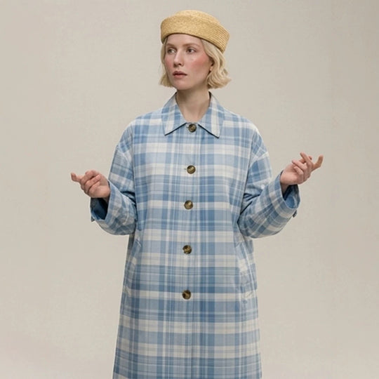 Damen Karierter leichter Trenchcoat mit mittellanger Oversize‑Silhouette Nord Taschen