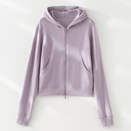 Damen Cropped Kapuzenjacke mit Reißverschluss und konturierten Eingrifftaschen Nord Taschen