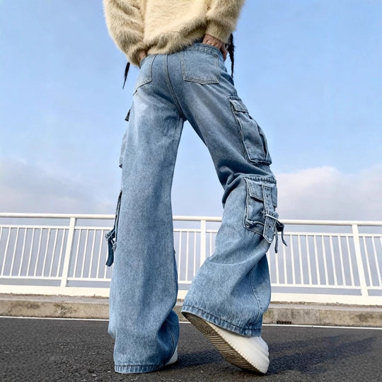 Damen Weite Cargo-Jeanshose mit mehreren aufgesetzten Taschen und Utility-Details Nord Taschen