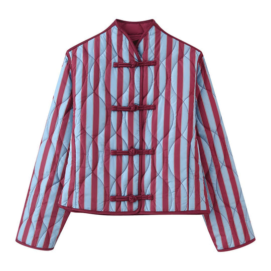 Damen Gepolsterte Jacke mit Stehkragen, Streifen‑Steppung und Knotenverschlüssen Nord Taschen
