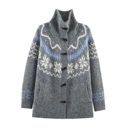 Damen Norweger-Strickjacke mit Stehkragen und Holzknopfverschlüssen Nord Taschen