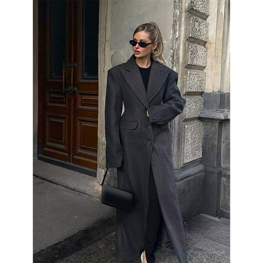 Damen Maxi-Wollmantel mit Oversized-Schnitt und strukturierter Schulterpartie Nord Taschen