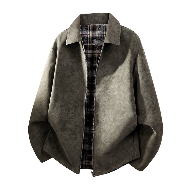 Herren Oversize Hemdjacke im Wildleder-Look mit karierter Flanell-Innenfütterung Nord Taschen