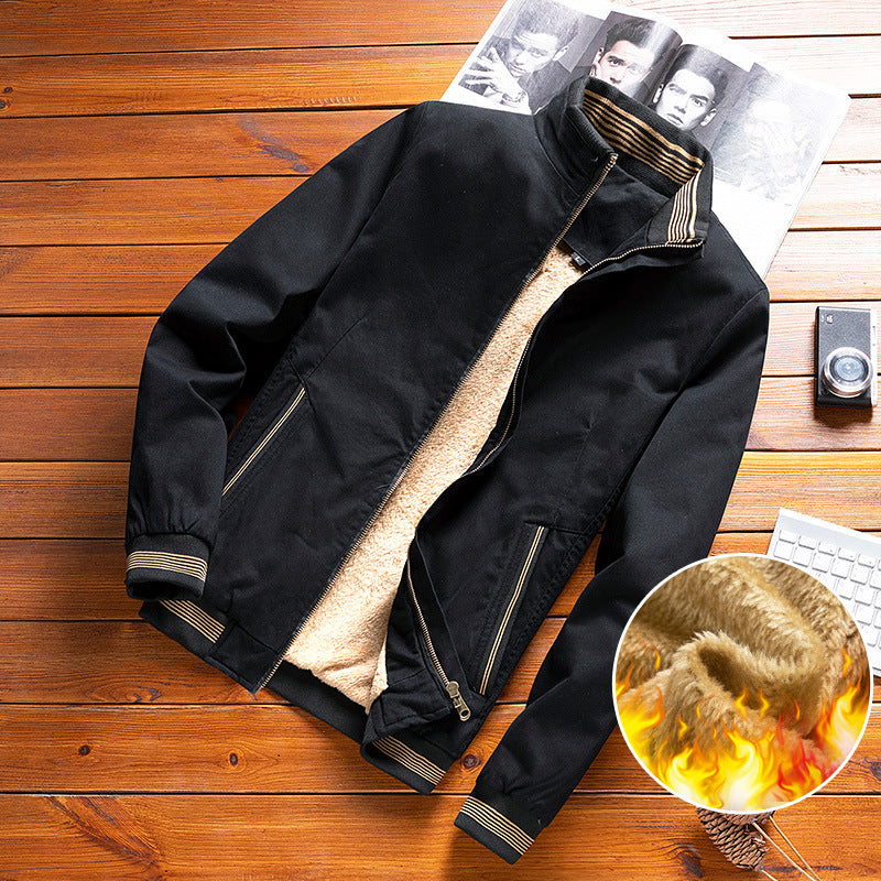 Herren leichter Canvas-Bomber mit gestreiften Rippbündchen, Stehkragen und Reißverschlusstaschen Nord Taschen