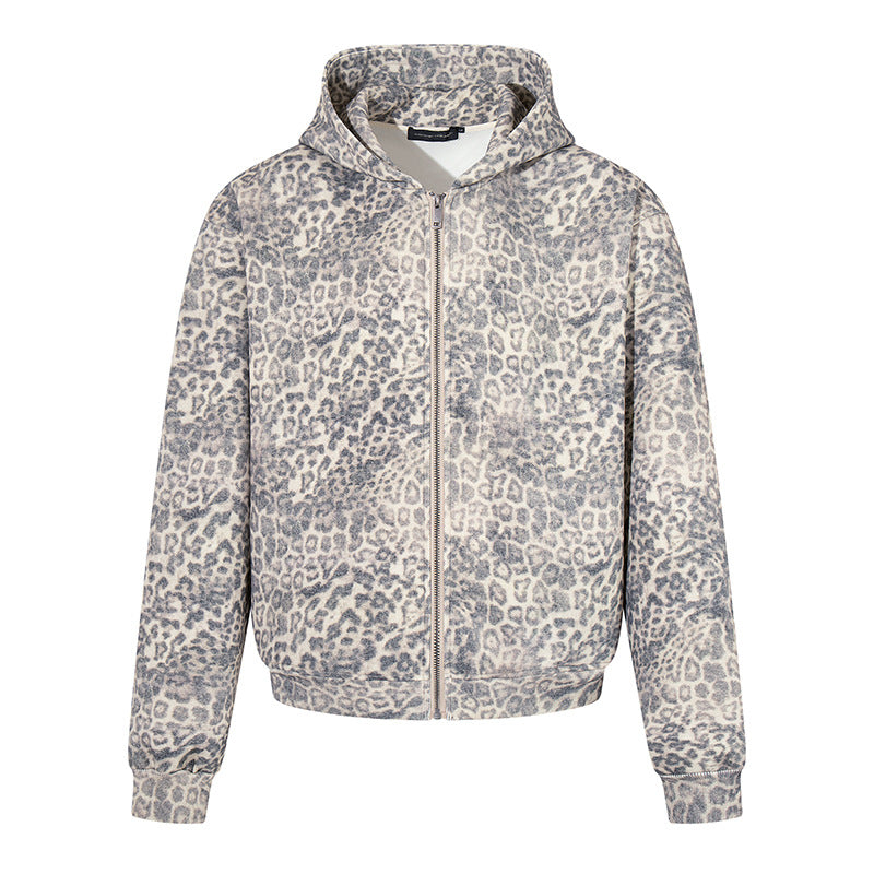 Damen Zip-Hoodie im soften Velours mit allover-Leo-Jacquard Nord Taschen