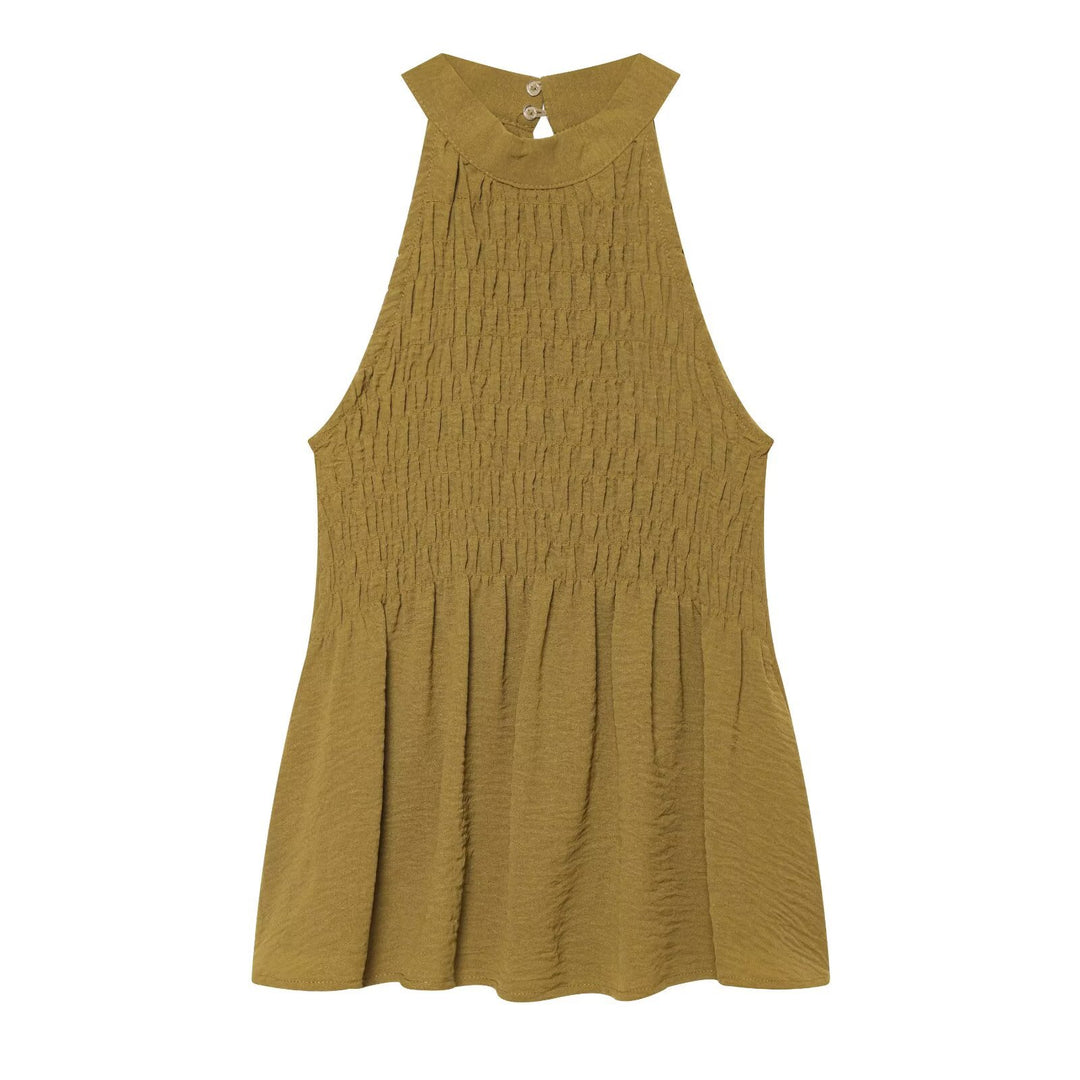 Damen Stufige Wide‑Leg Jersey‑Hose mit hoher Bundpassform und Volantdetails Nord Taschen