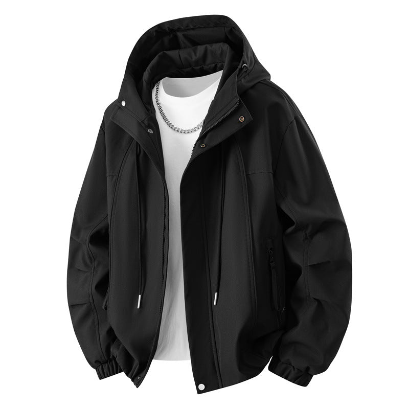 Herren Minimalistische Tech-Kapuzenjacke mit mattierter Oberfläche, Kordelzug & verdeckten Reißverschlusstaschen Nord Taschen