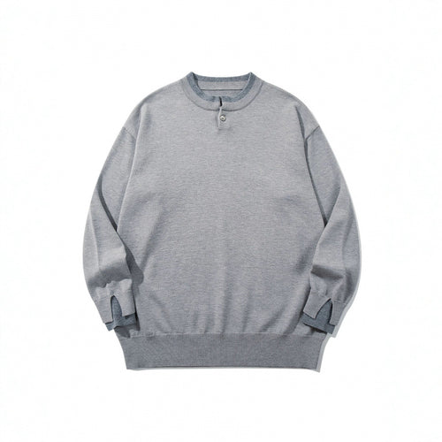 Unisex Oversize Feinstrickpullover mit Henley-Knopfleiste und Schlitzbündchen Nord Taschen