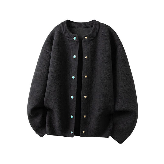 Damen Oversize-Strickjacke mit rundem Ausschnitt und kontrastknöpfen Nord Taschen