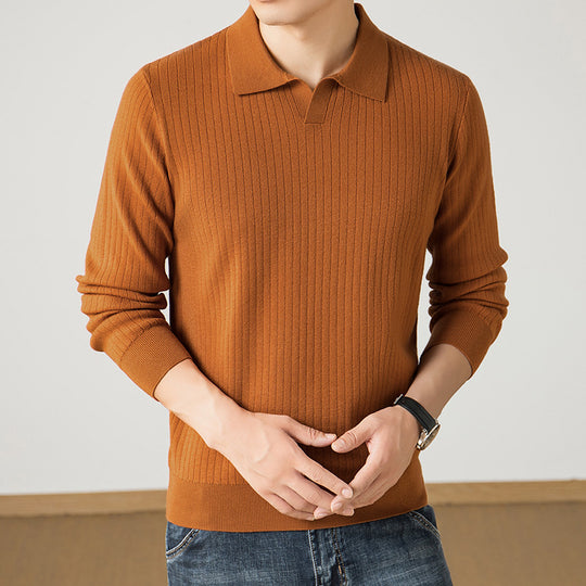 Herren Polokragen-Feinstrickpullover mit Rippstruktur und schmaler Silhouette Nord Taschen
